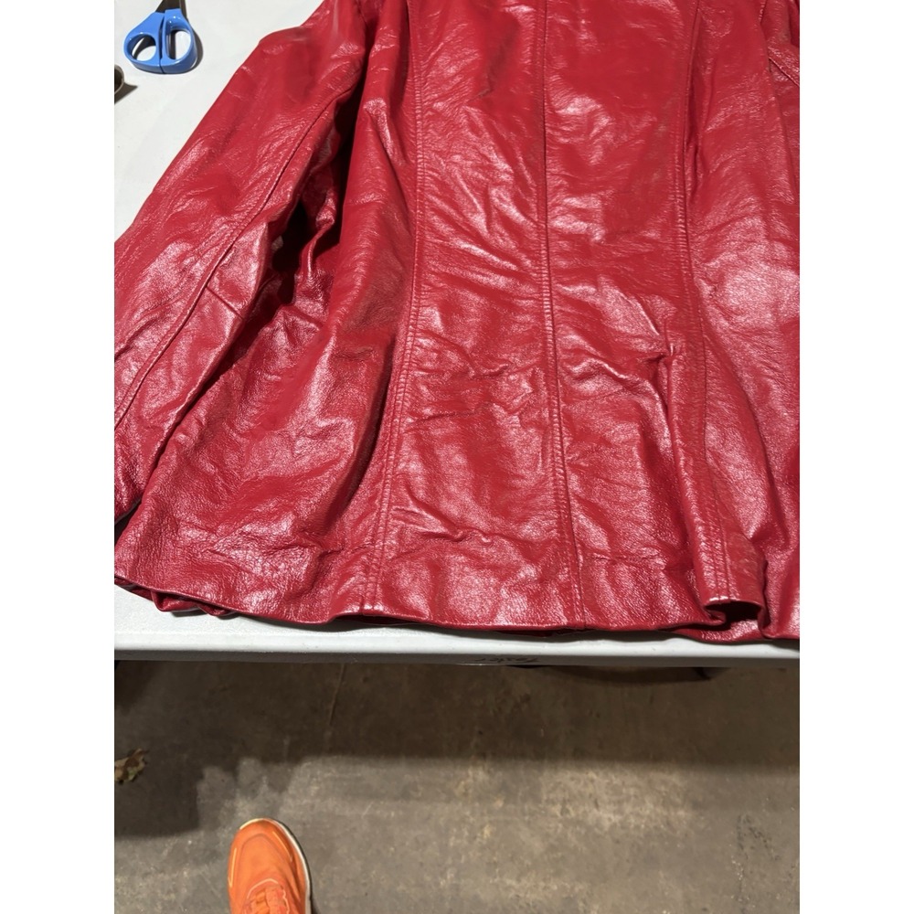 Dialogue Red Leather Coat Jacket Size Large Woman's Pockets Lined Full Zipper - Picture 7 of 10